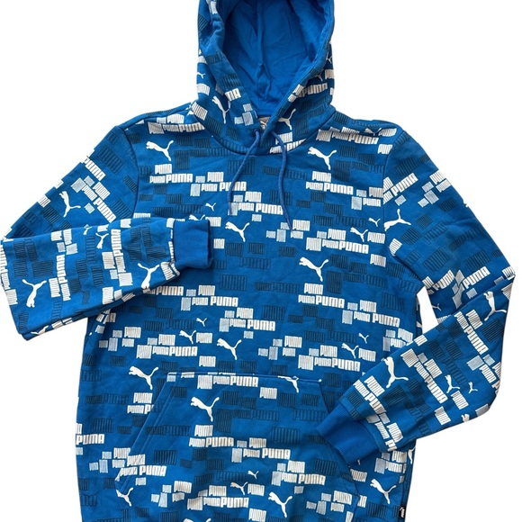 Puma AOP Men’s Hoodie Size Medium‎ Hooded Blue & White Logo All Over Print - Picture 3 of 8